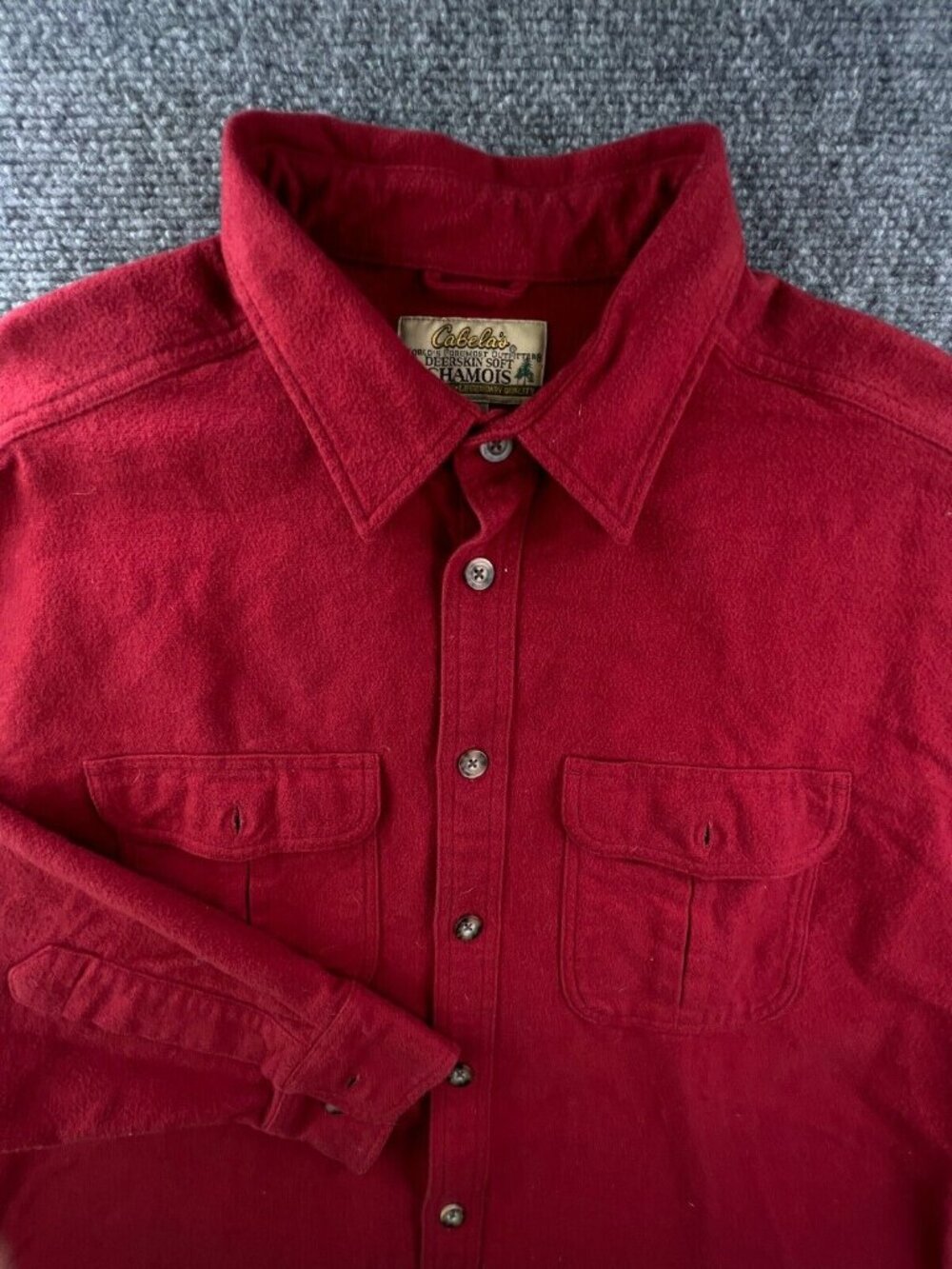 Cabelas Chamois Shirt Men's Large Cotton Heavy Weight Red Flannel Soft Legendary